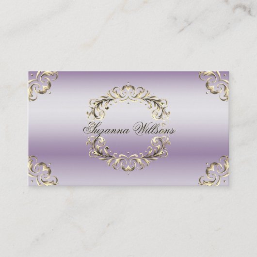 Classy Lavender Gold Verziert mit Foto- und QR-Cod Visitenkarte (Vorderseite)
