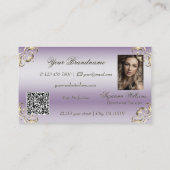 Classy Lavender Gold Verziert mit Foto- und QR-Cod Visitenkarte (Rückseite)