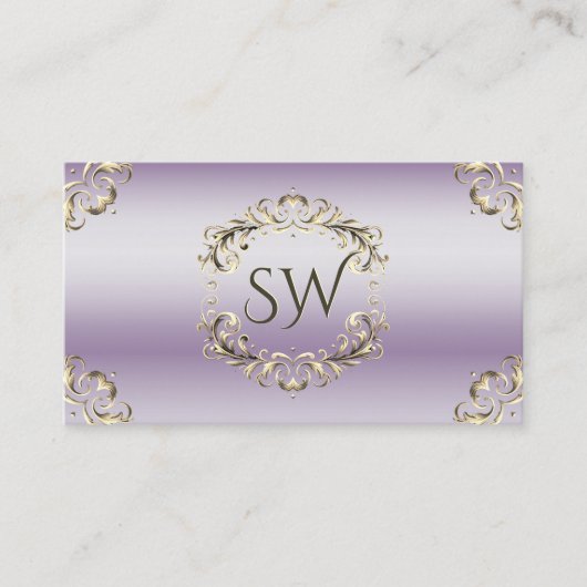 Classy Lavender Gold Verziert Monogram Foto QR Cod Visitenkarte (Vorderseite)