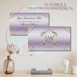 Classy Lavender Gold Verziert und Monogram Eleganc Visitenkarte