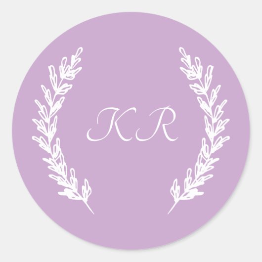 Classy Lavender Lila Floral Monogram Wedding Runder Aufkleber (Vorderseite)