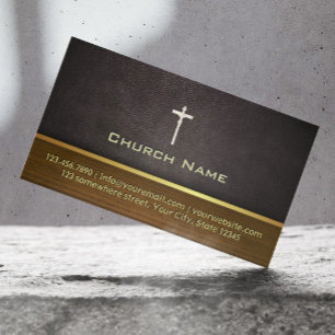 Classy Leather & Wood Church Business Card Visitenkarte