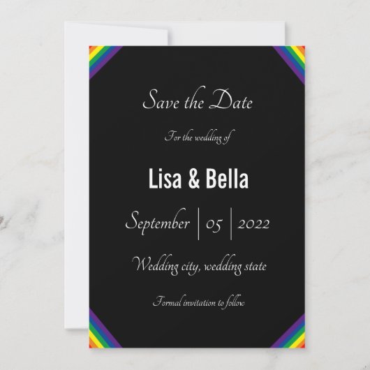 Classy LGBT Rainbow Wedding Save the Date (Vorderseite)
