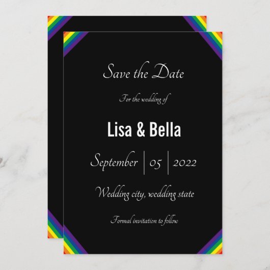 Classy LGBT Rainbow Wedding Save the Date (Vorne/Hinten)