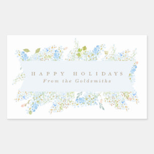 Classy Light Blue Floral Happy Holidays Custom Rechteckiger Aufkleber