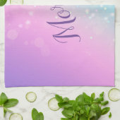 Classy Lila & Blue Bokeh Star, Name oder Monogramm Geschirrtuch (Gefaltet)