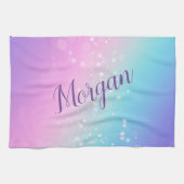 Classy Lila & Blue Bokeh Star, Name oder Monogramm Geschirrtuch (Horizontal)