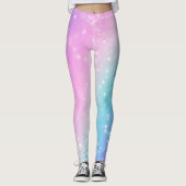 Classy Lila & Blue Bokeh Star, Name oder Nachricht Leggings (Vorderseite)