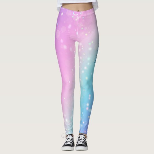 Classy Lila & Blue Bokeh Star, Name oder Nachricht Leggings (Vorderseite)