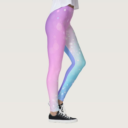Classy Lila & Blue Bokeh Star, Name oder Nachricht Leggings (Rechts)