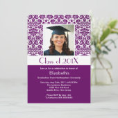 Classy Lila Damask Abschluss Einladung Foto (Stehend Vorderseite)