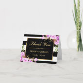 Classy Lila, florale Schwarz-weiße Streifen Vielen Dankeskarte (Vorderseite)