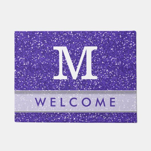 Classy Lila Glitzer sieht Mit Monogramm Empfang Fußmatte (Vorderseite)
