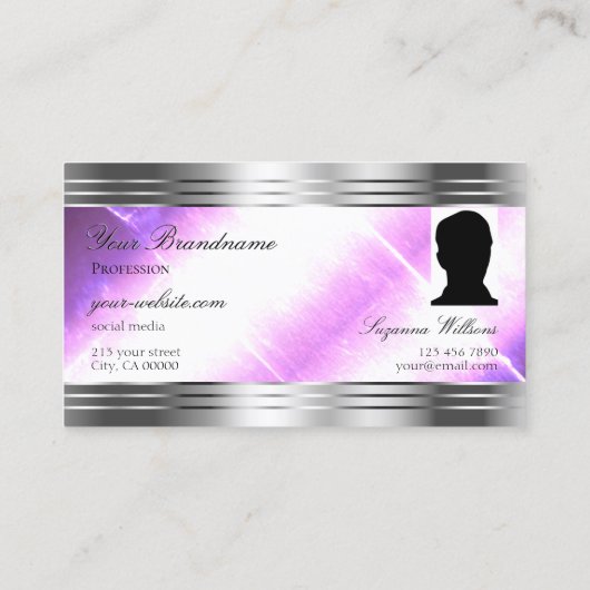 Classy Lilac Silver Shimmer Borders Logo und Foto Visitenkarte (Rückseite)