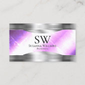 Classy Lilac Silver Shimmer Grenzen mit Monogramm Visitenkarte (Vorderseite)