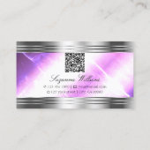 Classy Lilac Silver Shimmer Grenzen mit QR Code Visitenkarte (Rückseite)