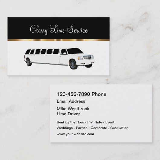 Classy Limousine Rental Driver Visitenkarte (Vorne/Hinten)