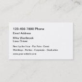 Classy Limousine Rental Driver Visitenkarte (Rückseite)
