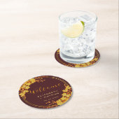 Classy Luxury Burgundy Gold Floral Wedding Willkom Runder Pappuntersetzer (Vor Ort)