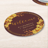 Classy Luxury Burgundy Gold Floral Wedding Willkom Runder Pappuntersetzer (Angewinkelt)
