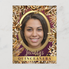 Classy Luxury Gold Floral Custom Foto Quinceañera Einladungspostkarte