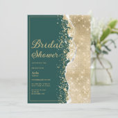 Classy luxury green gold glitter Bridal Shower Einladung (Stehend Vorderseite)