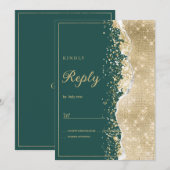 Classy luxury green gold glitter RSVP Einladung (Vorne/Hinten)