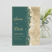 Classy luxury green gold glitter Save the Date  Einladung (Stehend Vorderseite)