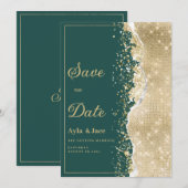 Classy luxury green gold glitter Save the Date  Einladung (Vorne/Hinten)