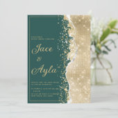 Classy luxury green gold glitter Wedding Einladung (Stehend Vorderseite)