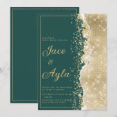 Classy luxury green gold glitter Wedding Einladung (Vorne/Hinten)