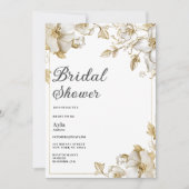 Classy luxury white and gold floral Bridal Shower Einladung (Vorderseite)