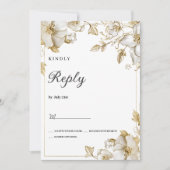 Classy luxury white and gold floral RSVP Einladung (Vorderseite)