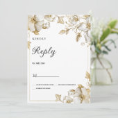 Classy luxury white and gold floral RSVP Einladung (Stehend Vorderseite)