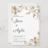 Classy luxury white and gold floral Wedding Einladung (Vorderseite)