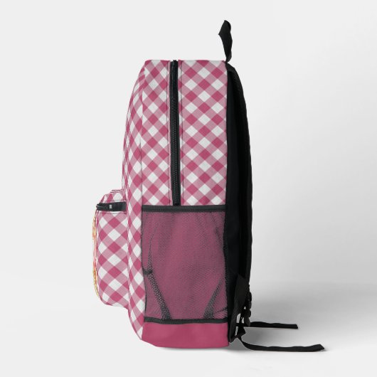 Classy Magenta Red Pink Gingham Karo Pattern Bedruckter Rucksack (Rechts)