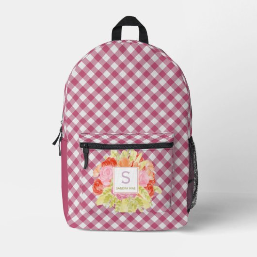 Classy Magenta Red Pink Gingham Karo Pattern Bedruckter Rucksack (Vorderseite)