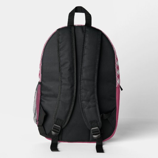 Classy Magenta Red Pink Gingham Karo Pattern Bedruckter Rucksack (Rückseite)