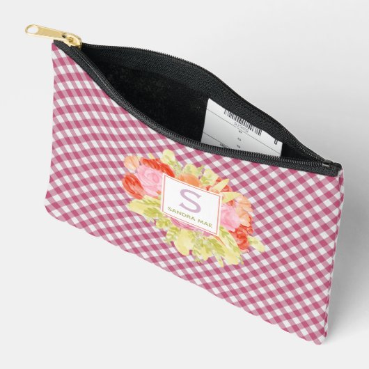 Classy Magenta Red Pink Gingham Karo Pattern Zubehörtasche (Offen)