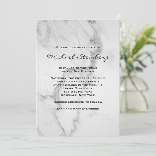 Classy Marble Bar Mitzvah Einladung (Stehend Vorderseite)