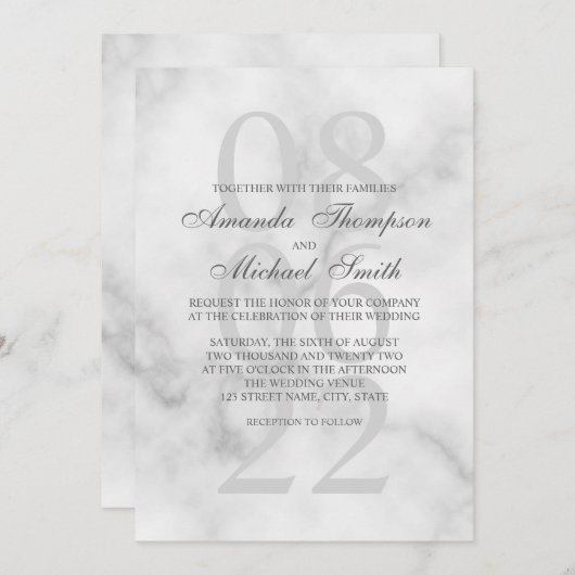 Classy Marble Elegant Wedding Einladung (Vorne/Hinten)