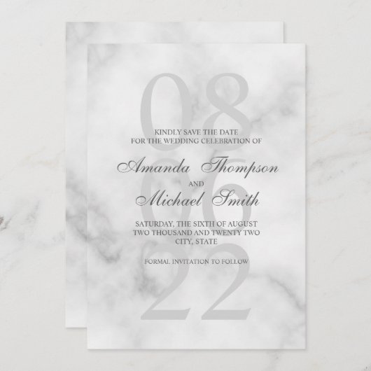 Classy Marble Elegant Wedding Save the Date (Vorne/Hinten)