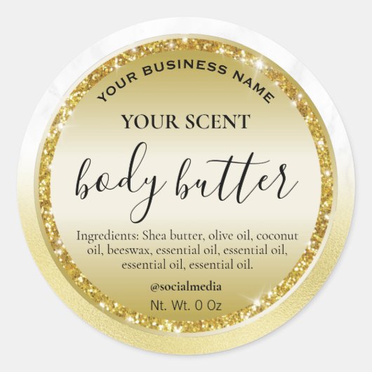 Classy Marble Gold Foil Body Butter Labels Runder Aufkleber (Vorderseite)