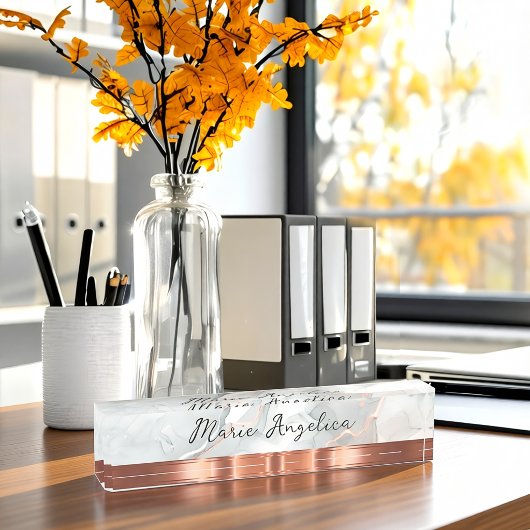 Classy Marble Gold Tone Monogram Desk Namplate Namensplakette