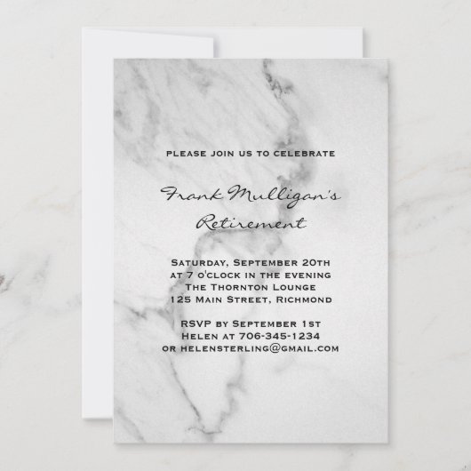 Classy Marble Rentirement Party Einladung (Vorderseite)