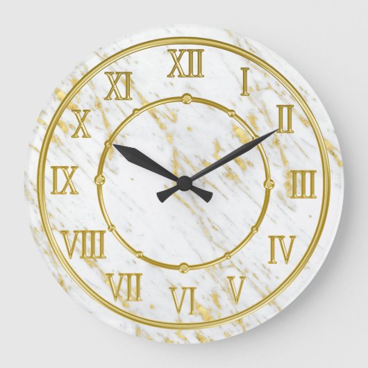 Classy Marble Stone And Gold Look Große Wanduhr (Vorderseite)