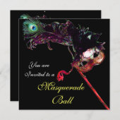 CLASSY MARDI GRAS MASQUERADE BALL MASK, schwarz Einladung (Vorne/Hinten)