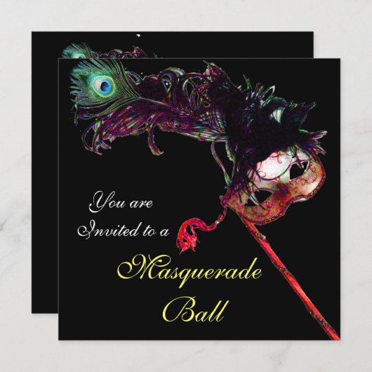 CLASSY MARDI GRAS MASQUERADE BALL MASK, schwarz Einladung (Vorne/Hinten)