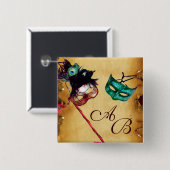 CLASSY MARDI GRAS MASQUERADE PARTY MONOGRAM BUTTON (Vorne & Hinten)