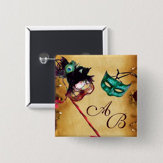 CLASSY MARDI GRAS MASQUERADE PARTY MONOGRAM BUTTON (Vorne & Hinten)